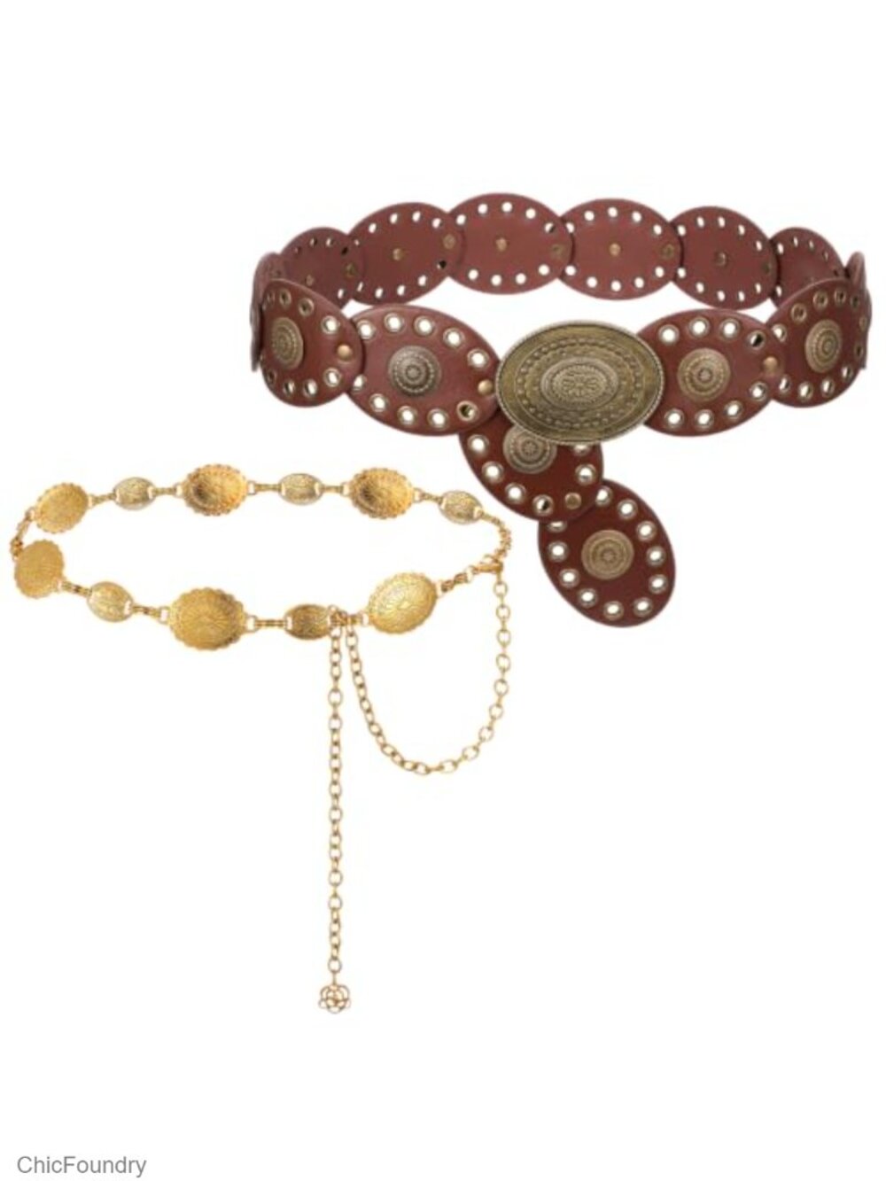 2 Pack Adjustable PU Leather Boho Western Disc Belts for Women